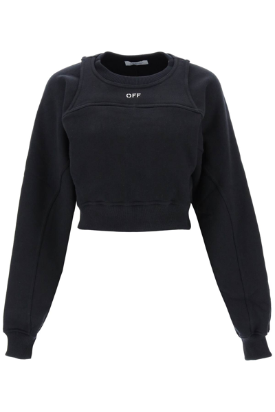 Shop Off-white Cropped Crew-neck Sweatshirt In Black White (black)
