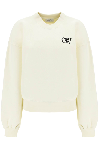 Shop Off-white Crew-neck Sweatshirt With Flocked Logo In Beige Black (white)