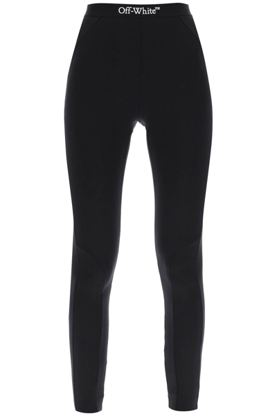 Shop Off-white Leggings With Waist Logoed Band In Black White (black)
