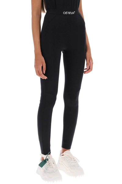 Shop Off-white Leggings With Waist Logoed Band In Black White (black)
