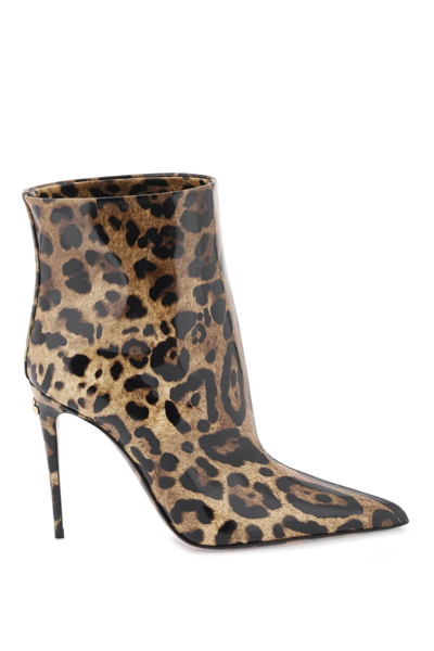Shop Dolce & Gabbana Glossy Leather Ankle Boots In Leo (brown)