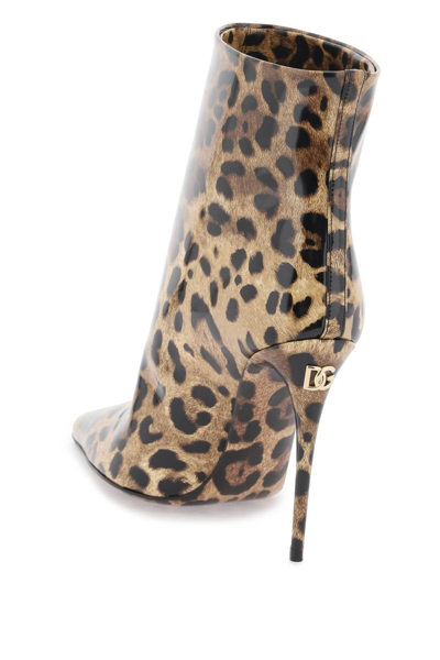 Shop Dolce & Gabbana Glossy Leather Ankle Boots In Leo (brown)