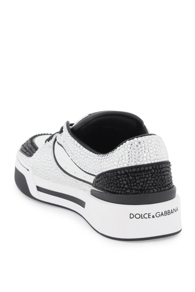 Shop Dolce & Gabbana New Roma Sneakers With Rhinestones In Bianco Nero (white)