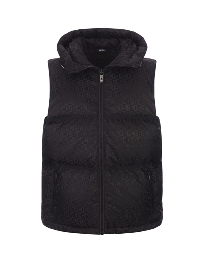 Shop Gcds Black Padded Gilet With  Pattern In Nero