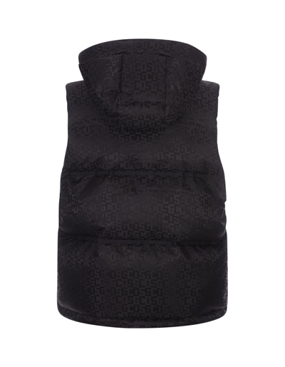 Shop Gcds Black Padded Gilet With  Pattern In Nero