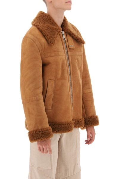 Shop Palm Angels University Shearling Jacket In Brown Beige (brown)