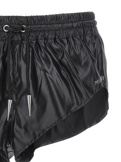 Shop Mugler Shiny Effect Fabric Swimsuit Shorts Bermuda, Short Black