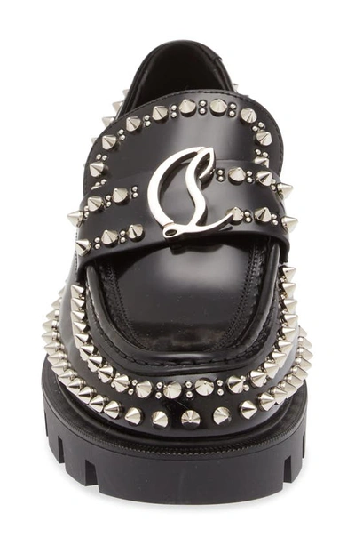 Shop Christian Louboutin Cl Studded Lug Sole Loafer In B439 Black/ Lin Black