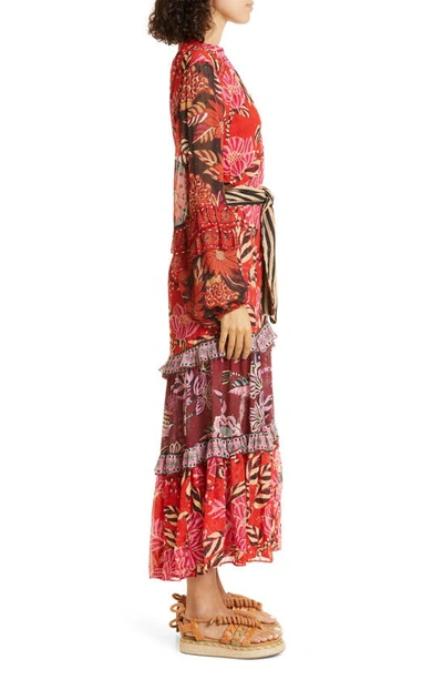 Shop Farm Rio Floral Print Long Sleeve Chiffon Dress In Multi
