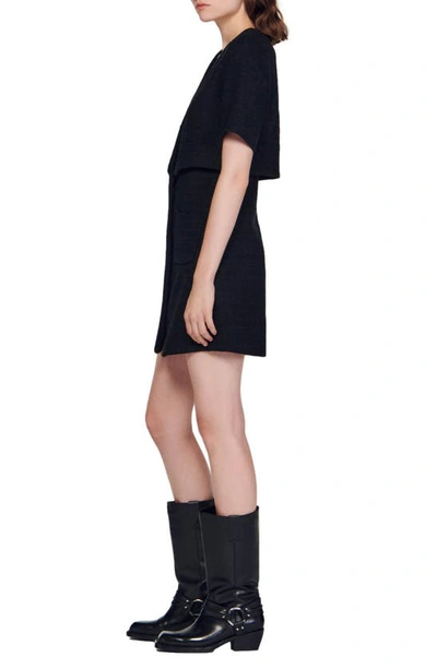 Shop Sandro Manhattan Tweed Two-piece Minidress In Black