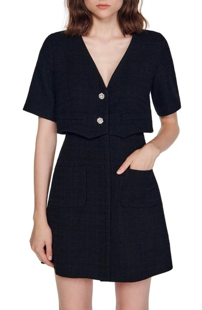 Shop Sandro Manhattan Tweed Two-piece Minidress In Black