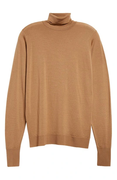 Shop John Smedley Richard Turtleneck Merino Wool Sweater In Nutmeg