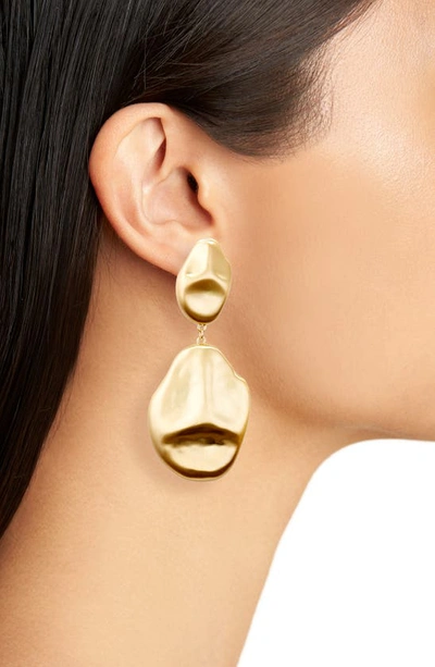 Shop Cult Gaia Dunia Brushed Metal Drop Earrings In Brushed Brass