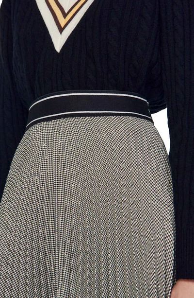 Shop Sandro Hockney Check Pleated Skirt In Black / White