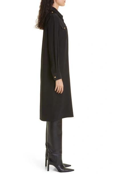 Shop Nili Lotan Adelaide Long Sleeve Silk Shirtdress In Black