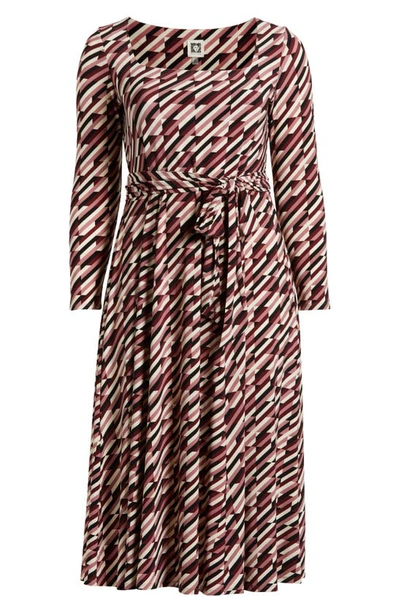Shop Anne Klein Geo Print Long Sleeve Knit Midi Dress In Rose Stone/ Crema Multi