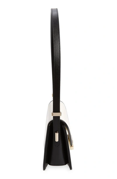 Shop Valentino Small Vlogo Leather Shoulder Bag In A81 Ivory-nero