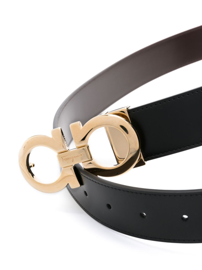 Shop Ferragamo Gancini Leather Reversbile Belt In Black