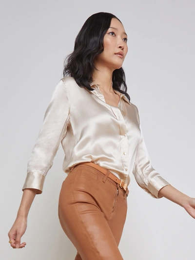 Shop L Agence Dani Silk Blouse In Champagne