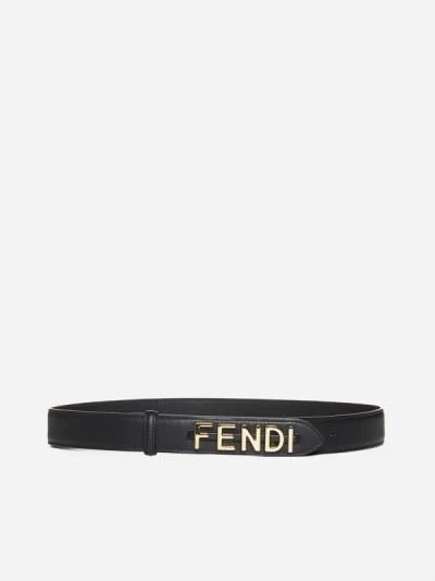 Shop Fendi Logo Leather Belt In Black