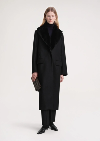 Shop Totême Shearling-collar Coat Black