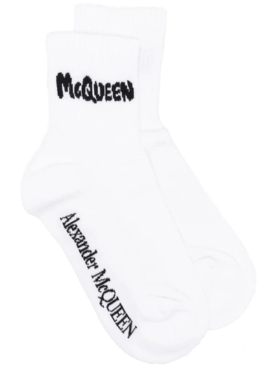 Shop Alexander Mcqueen Mcqueen Graffiti Socks In White