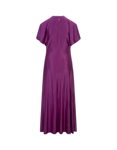 Shop Paco Rabanne Long Dress With Draping And Buttons In Purple