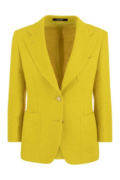 Shop Tagliatore Debra - Single Breasted Linen Blend Blazer In Yellow