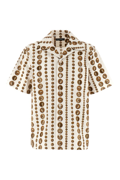 Shop Dolce & Gabbana Coin Printed Stretch Drill Hawaiian Shirt In Multi