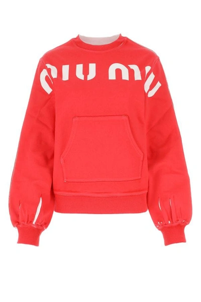 Shop Miu Miu Woman Red Cotton Sweatshirt