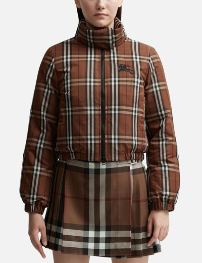 Shop Burberry Check Nylon Puffer Jacket In Brown