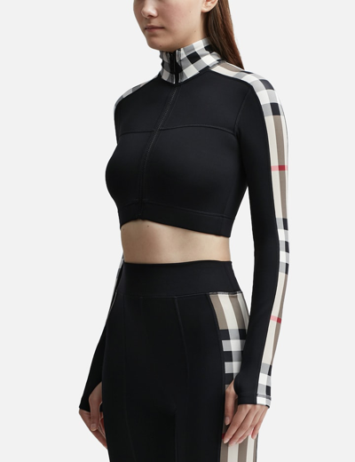Shop Burberry Check Panel Stretch Jersey Cropped Top In Black