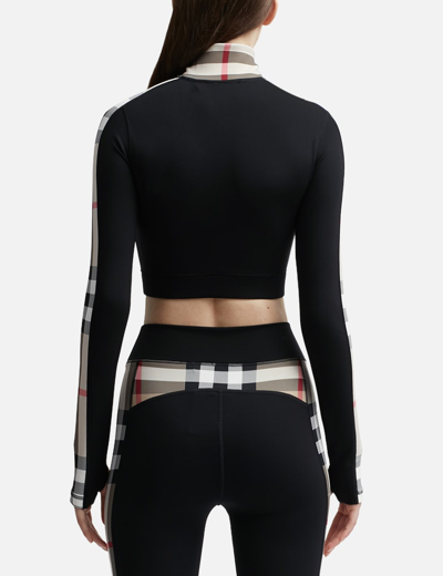 Shop Burberry Check Panel Stretch Jersey Cropped Top In Black