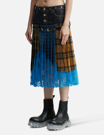 Shop Andersson Bell Dia Check On Denim Long Skirt In Multicolor
