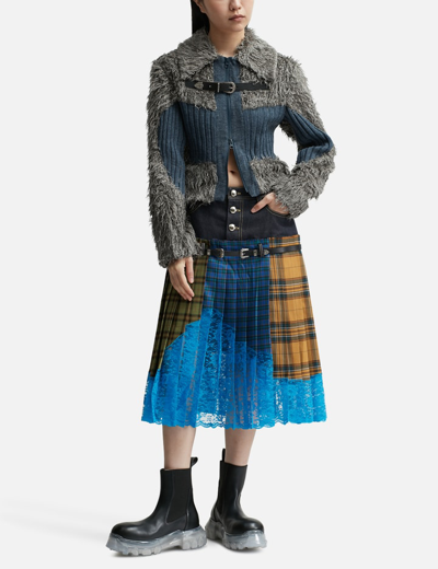 Shop Andersson Bell Dia Check On Denim Long Skirt In Multicolor