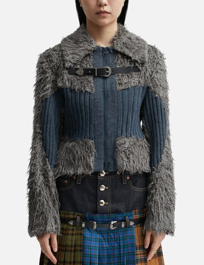 Shop Andersson Bell New Olga Hairy Knit Zip-up Jacket In Grey