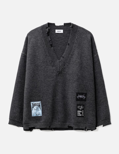 Shop Ambush V-neck Patch Knit Sweater In Grey