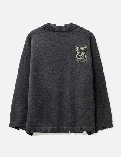 Shop Ambush V-neck Patch Knit Sweater In Grey