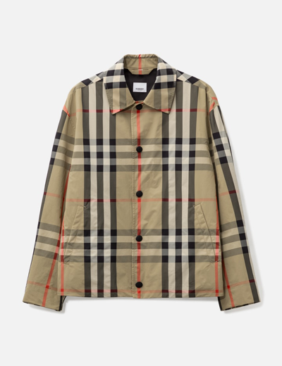 Shop Burberry Check Nylon Jacket In Beige