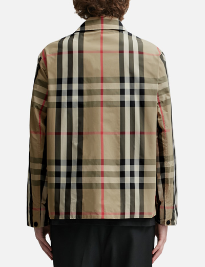 Shop Burberry Check Nylon Jacket In Beige