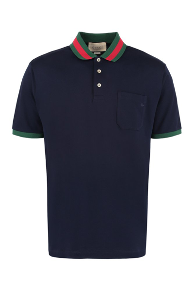 Shop Gucci Web Collar Polo Shirt In Blue