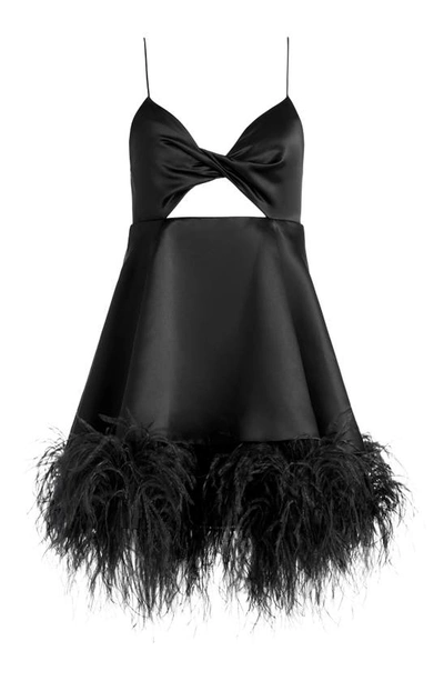 Shop Alice And Olivia Necole Cutout Feather Hem Minidress In Black