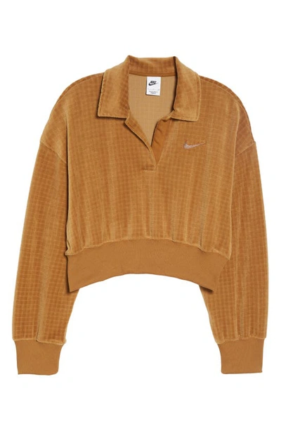 Shop Nike Velour Polo Sweatshirt In Ale Brown/ Light Bone