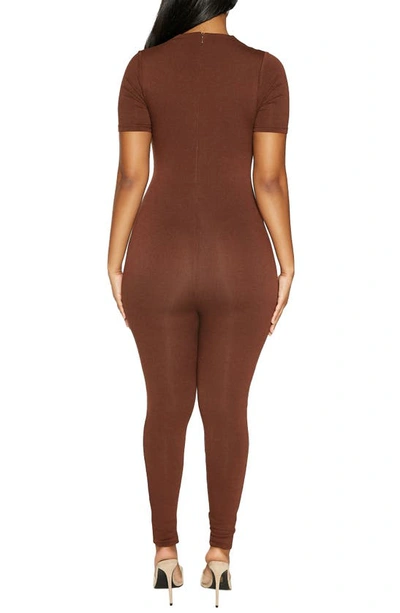 Shop Naked Wardrobe Sweet T Funnel Neck Jumpsuit In Chocolate