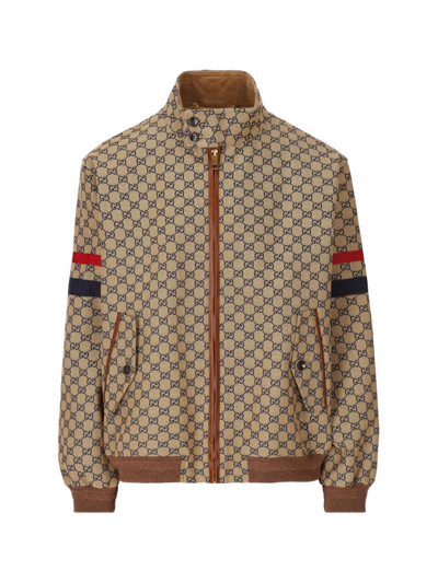 Shop Gucci Gg Zipped Bomber Jacket In Beige
