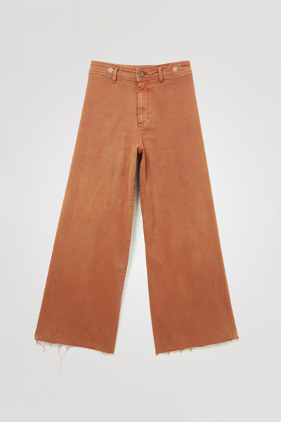 Shop Desigual Straight Wide Leg Trousers In Brown