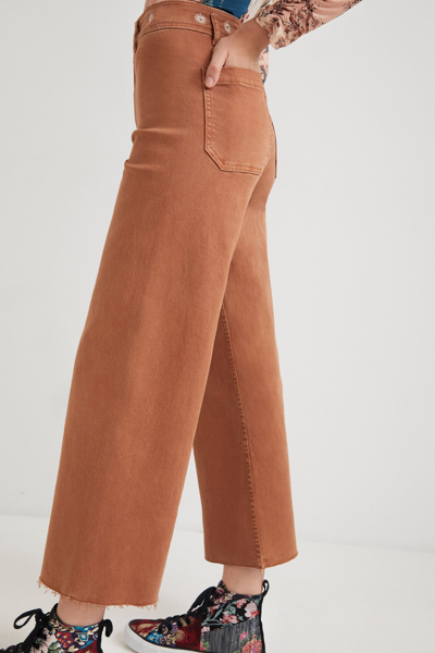 Shop Desigual Straight Wide Leg Trousers In Brown