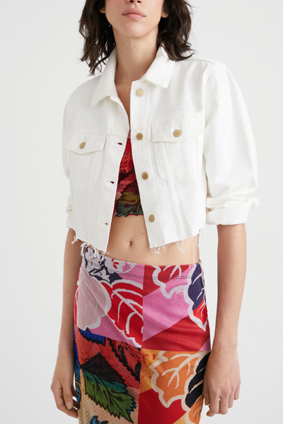 Desigual Cropped Denim Jacket In White
