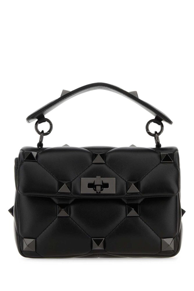 Shop Valentino Garavani Roman Stud Medium Shoulder Bag In Black