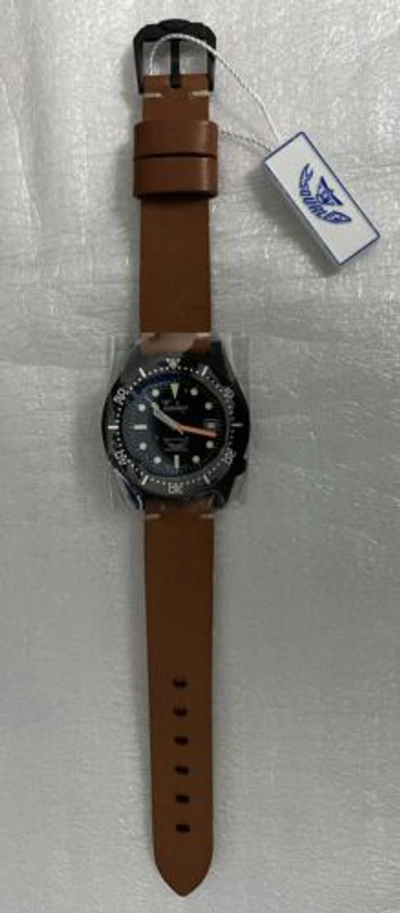 Pre-owned Squale Brand  1521 50 Atmos 1521-026pvd Pvd Black Watch Tan Leather Warranty
